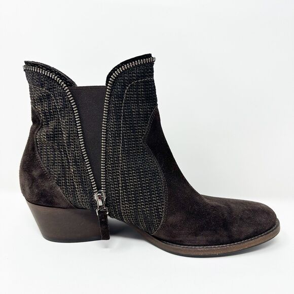 Sesto Meucci Womens Ankle Boots 39 Brown Suede Leather Woven Vero Cuoio Italy - Picture 10 of 16